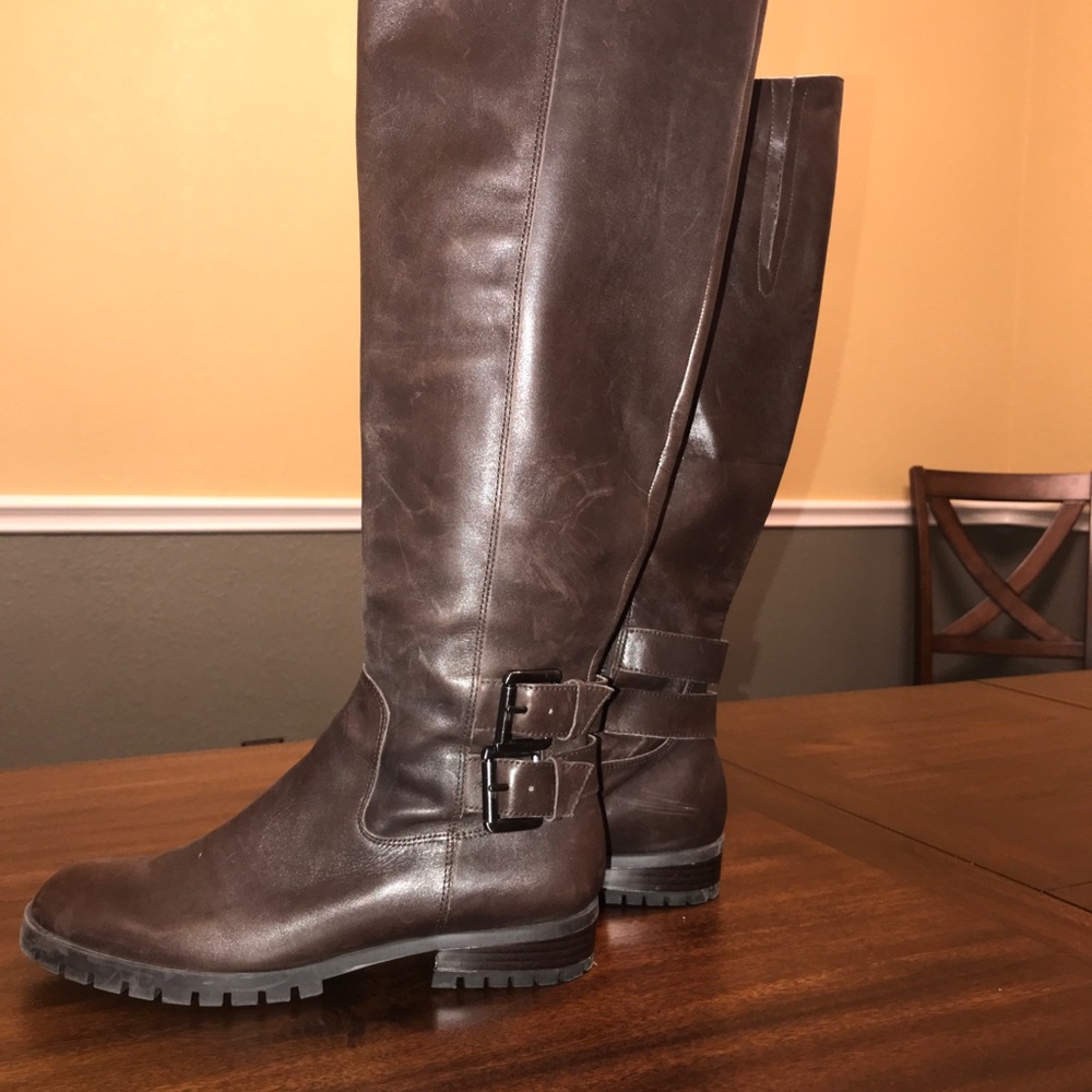 Brown leather knee boots